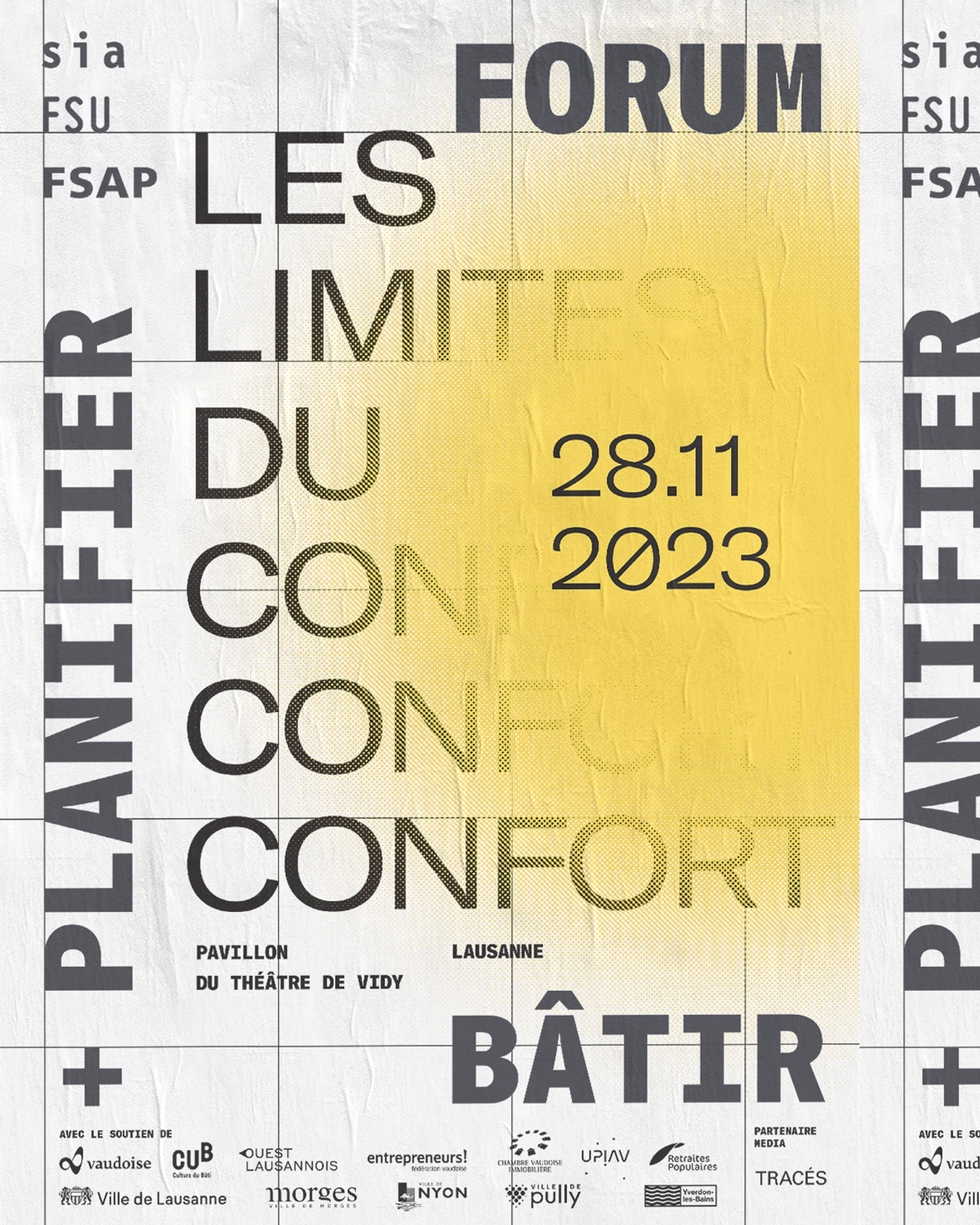 Conception graphique pour l’édition 2023 du Forum Bâtir + Planifier – Les limites du confort