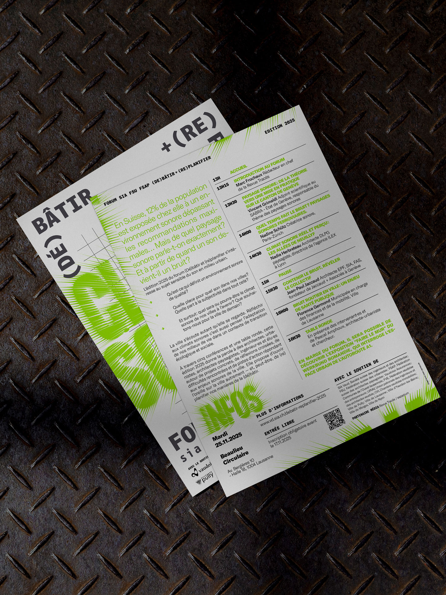 Affiche événementielle réalisée pour le Forum (Dé)bâtir et (Re)planifier 2025 – Climats sonores